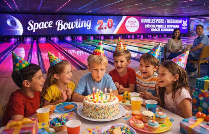 Pistes de bowling colorées dans un complexe de loisirs à Nîmes pour un anniversaire enfant