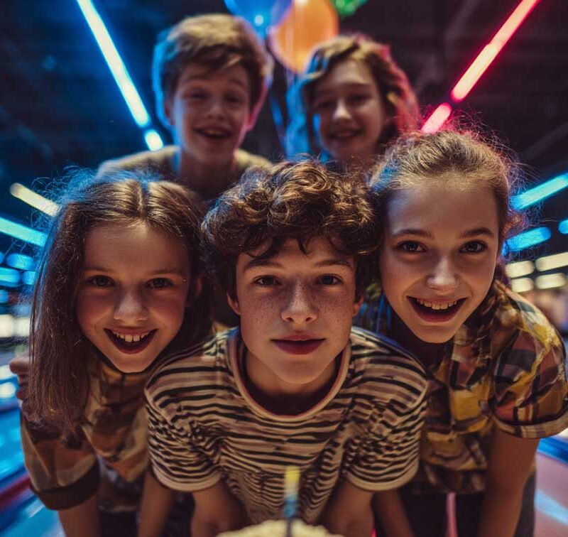 Groupe d’enfants fêtant un anniversaire au Space Bowling Nîmes