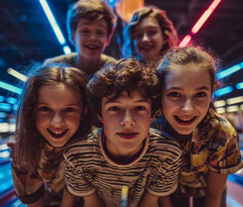 Groupe d’enfants fêtant un anniversaire au Space Bowling Nîmes