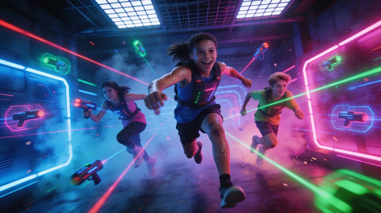 Adolescents jouant au laser game dans une arène indoor à Nîmes