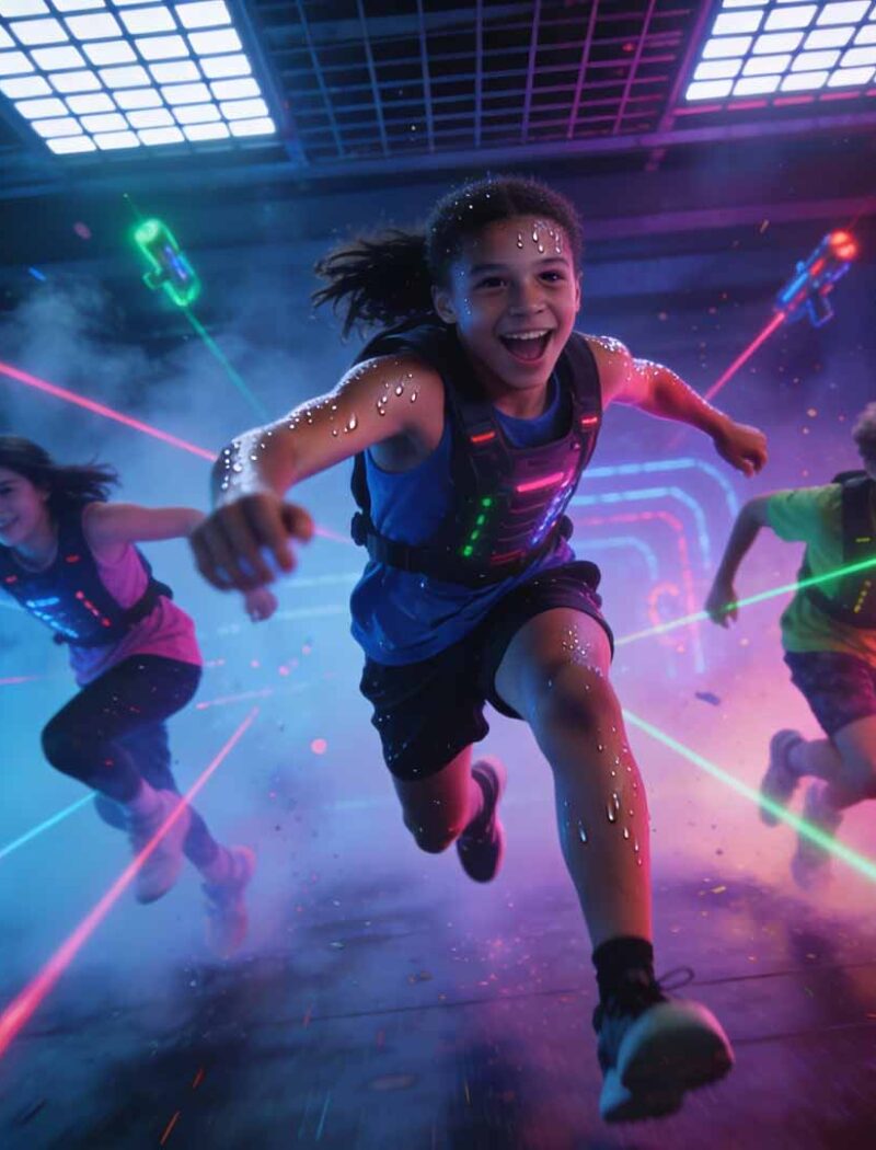 Adolescents jouant au laser game dans une arène indoor à Nîmes