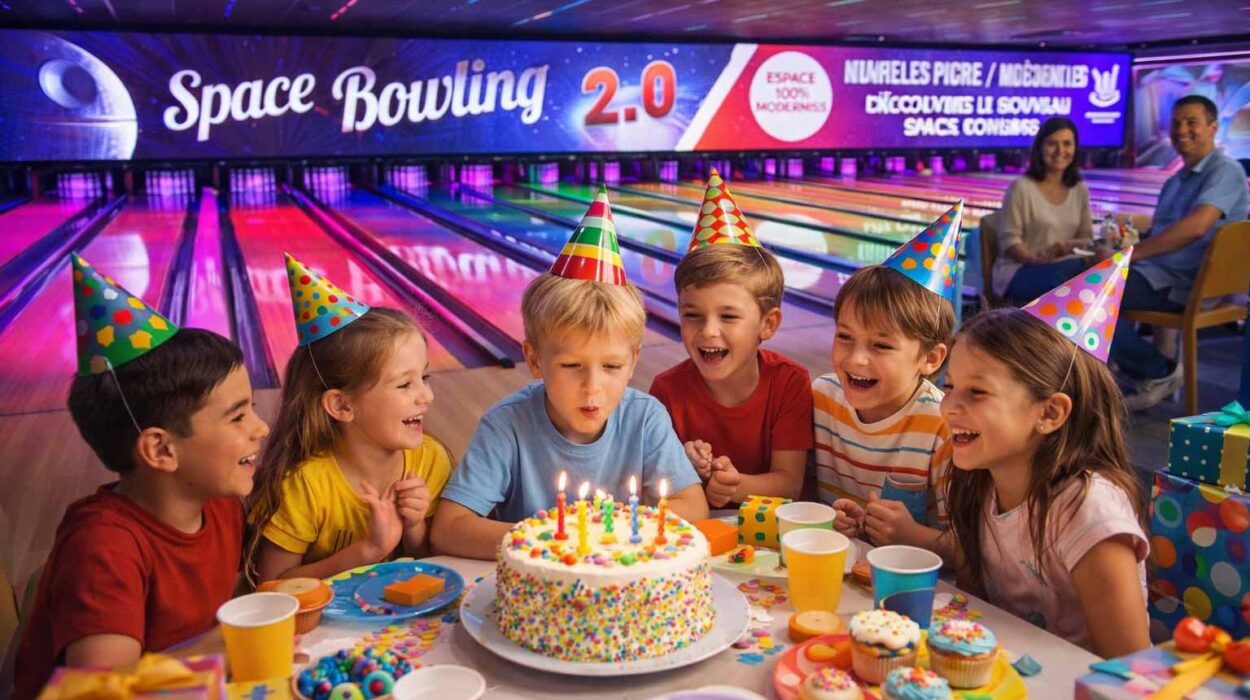 Pistes de bowling colorées dans un complexe de loisirs à Nîmes pour un anniversaire enfant