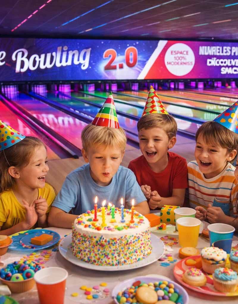 Pistes de bowling colorées dans un complexe de loisirs à Nîmes pour un anniversaire enfant