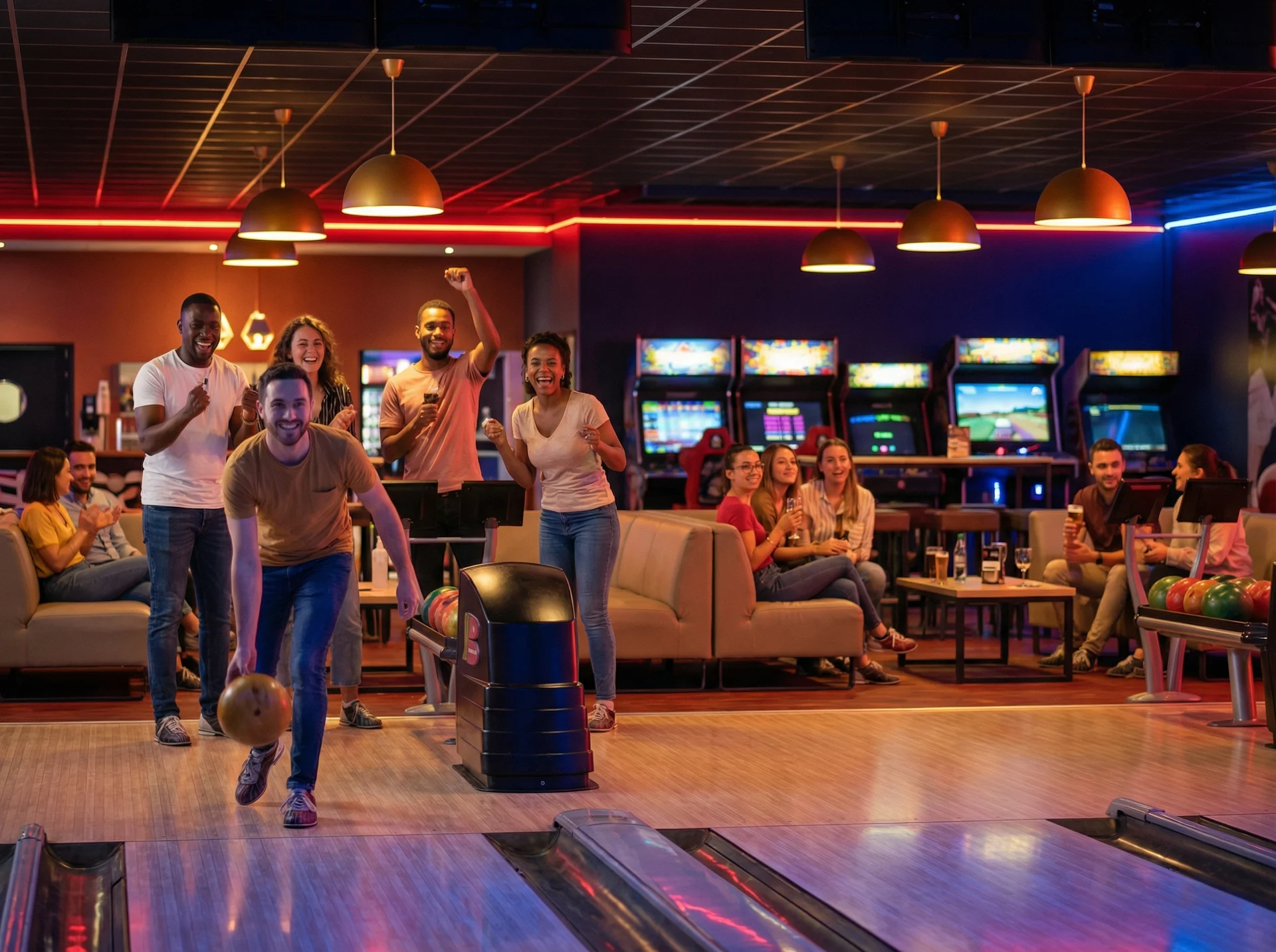 Groupes d’amis profitant d’activités indoor en soirée à Nîmes